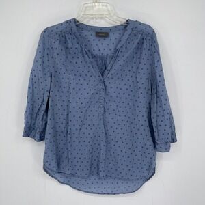 Yessica Women's Blue Geometric Print Henley Boho Peasant Top Blouse Size M 40
